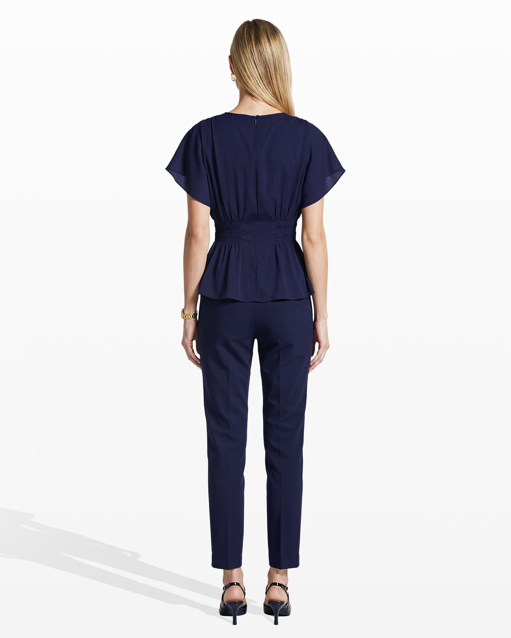 Anne Klein Smocked Waist Flutter Sleeve Blouse