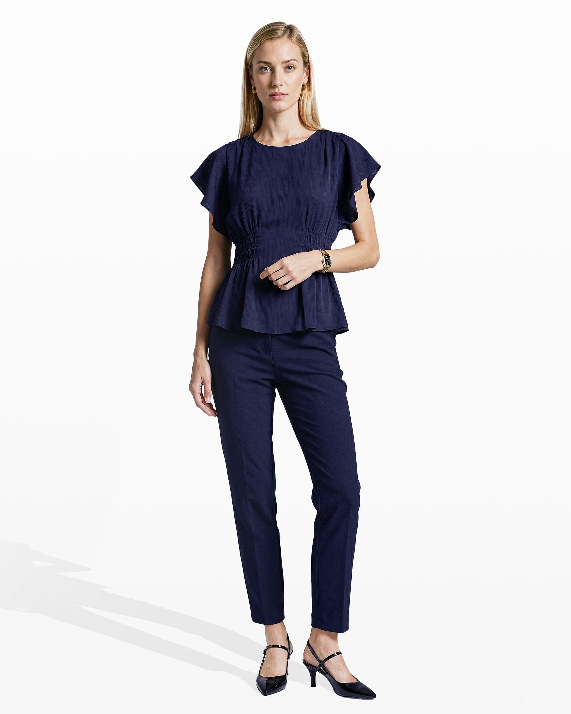 Anne Klein Smocked Waist Flutter Sleeve Blouse