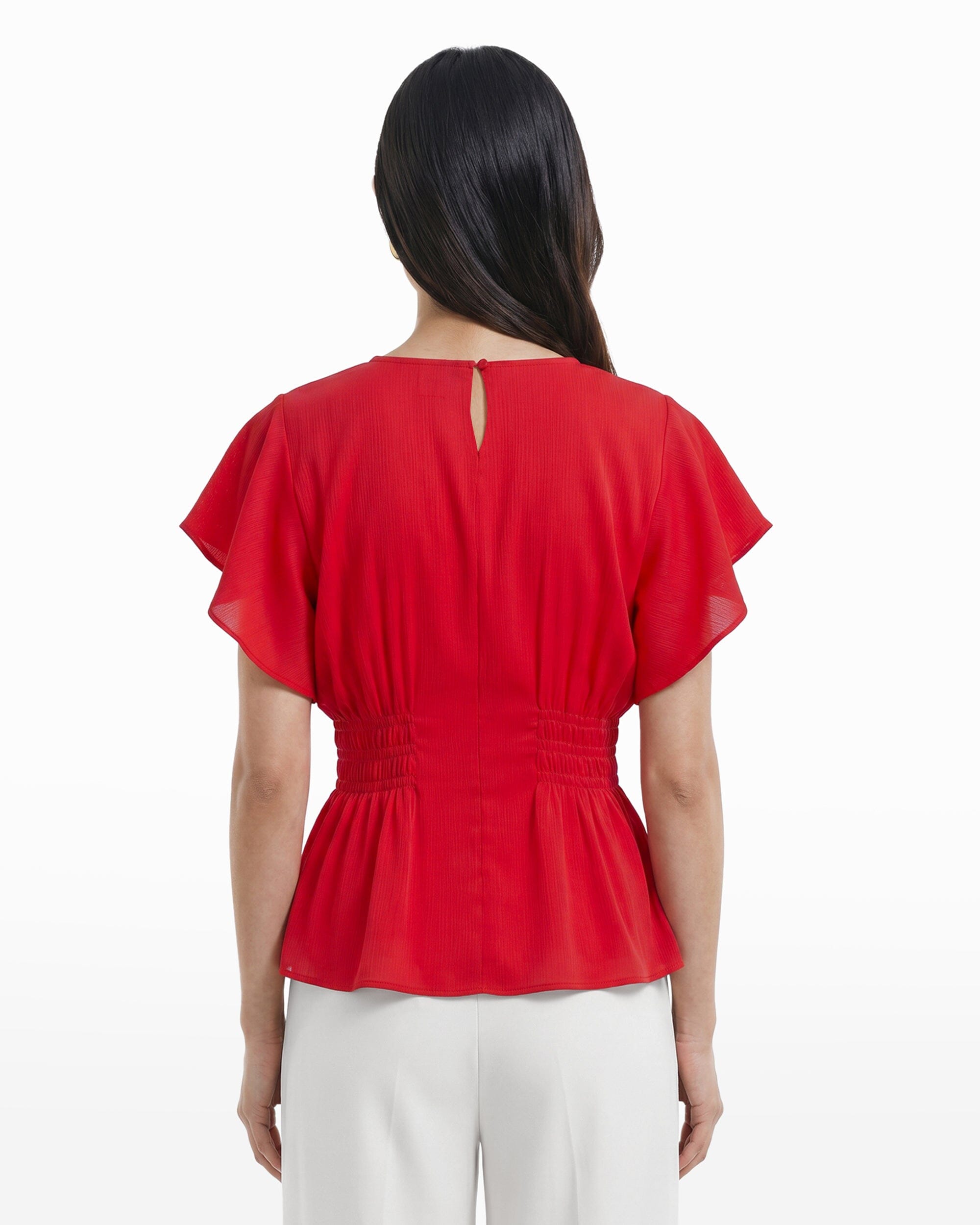 Anne Klein Smocked Waist Flutter Sleeve Blouse