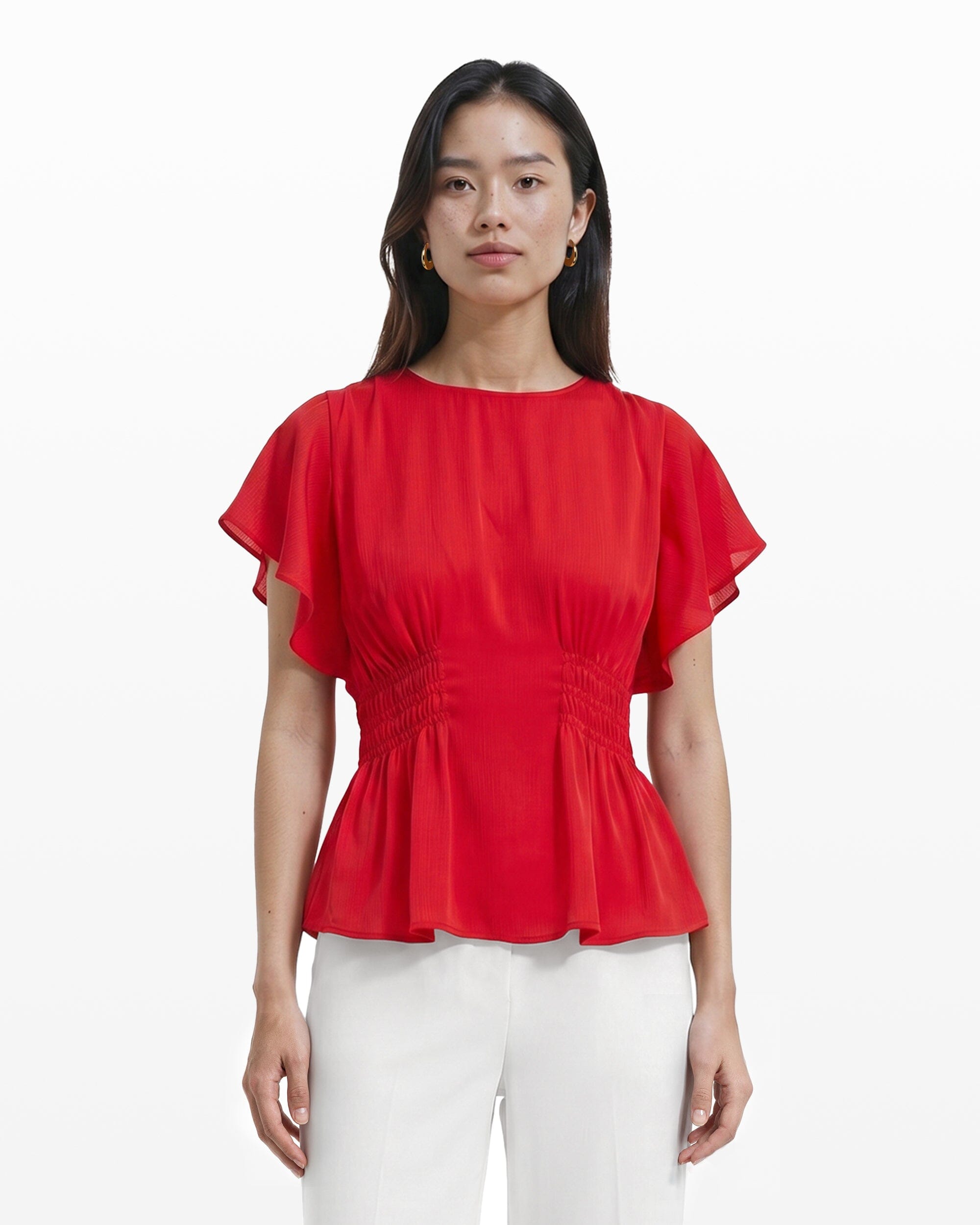 Anne Klein Smocked Waist Flutter Sleeve Blouse