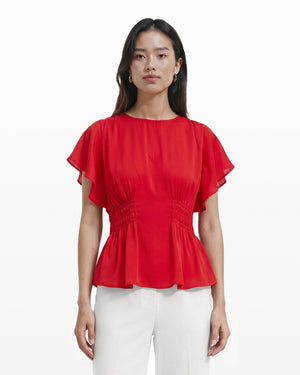 Anne Klein Smocked Waist Flutter Sleeve Blouse