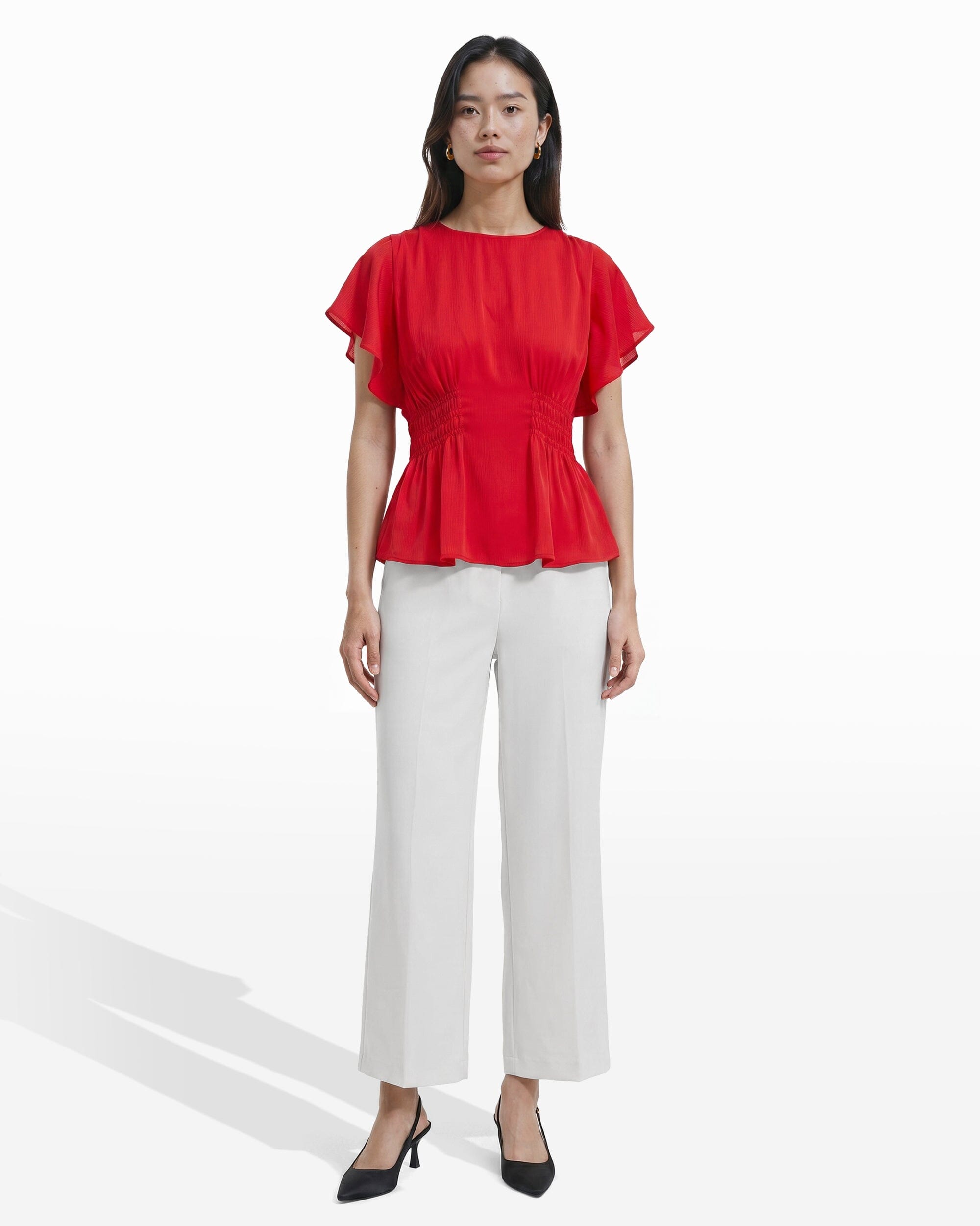Anne Klein Smocked Waist Flutter Sleeve Blouse