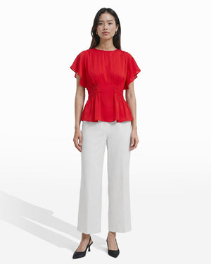 Anne Klein Smocked Waist Flutter Sleeve Blouse