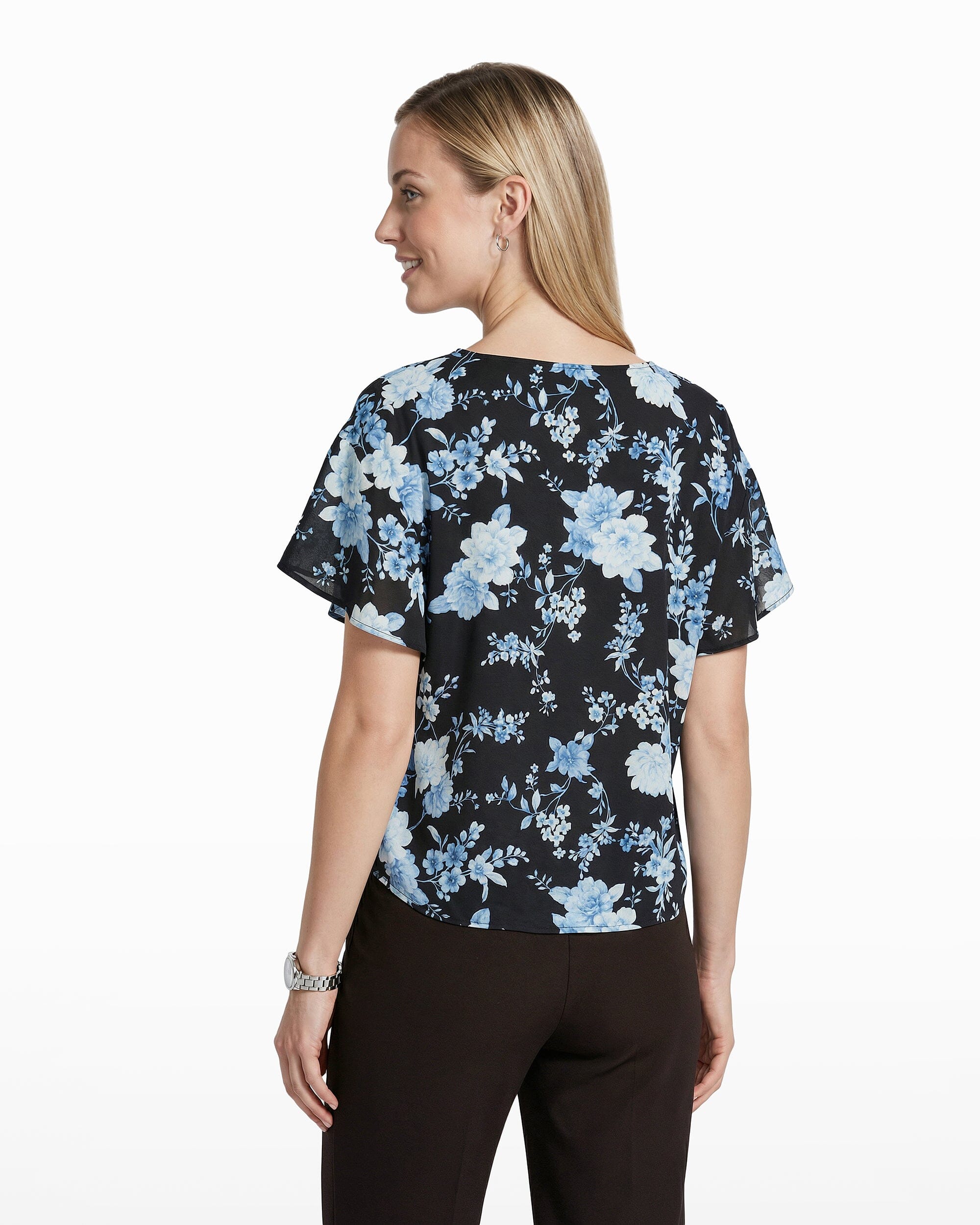 Anne Klein Plus Size Flutter Sleeve Bateau Neck Blouse