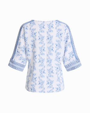 Anne Klein Three-Quarter Sleeve Bateau Neck Top with Panel Sleeve