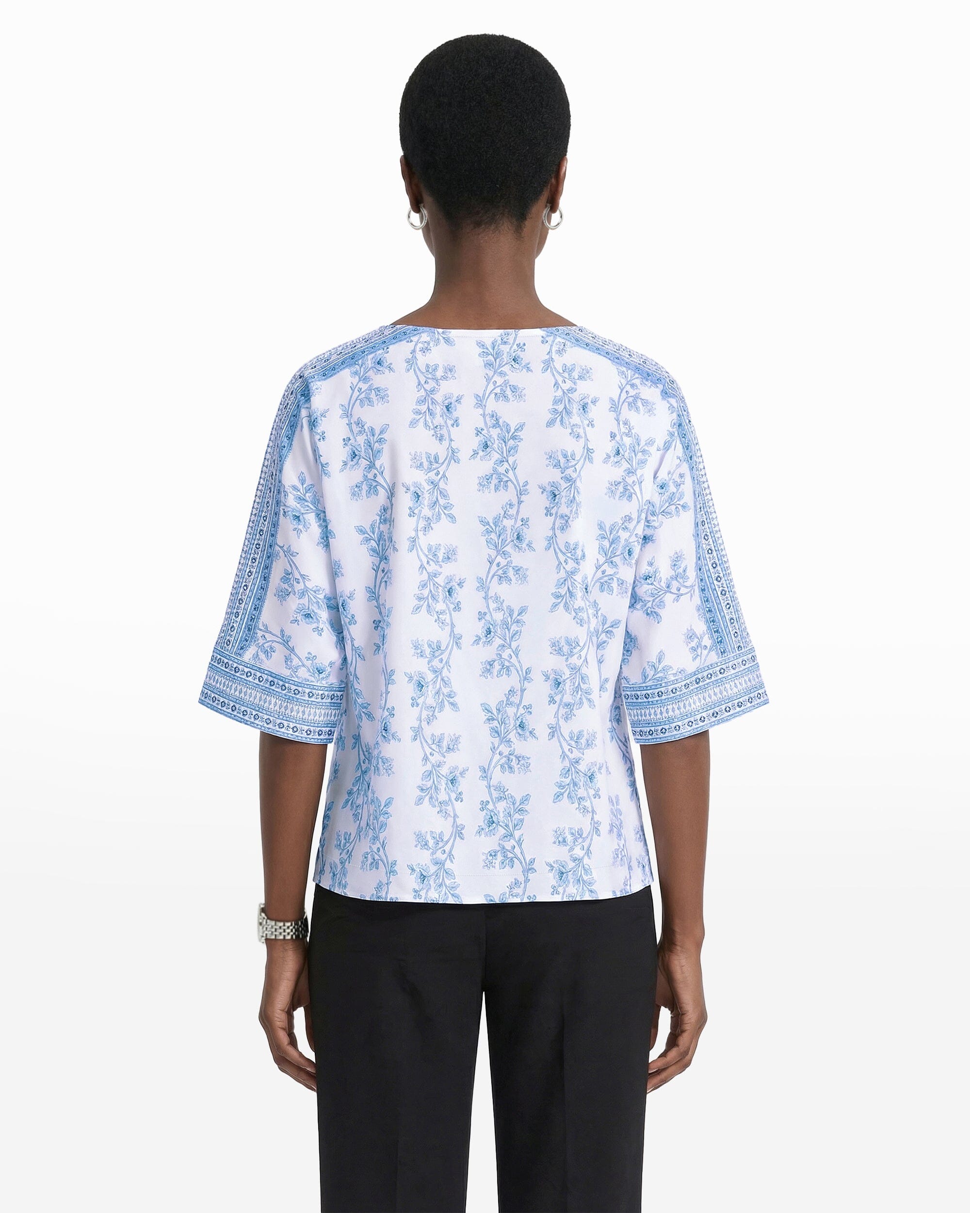 Anne Klein Three-Quarter Sleeve Bateau Neck Top with Panel Sleeve