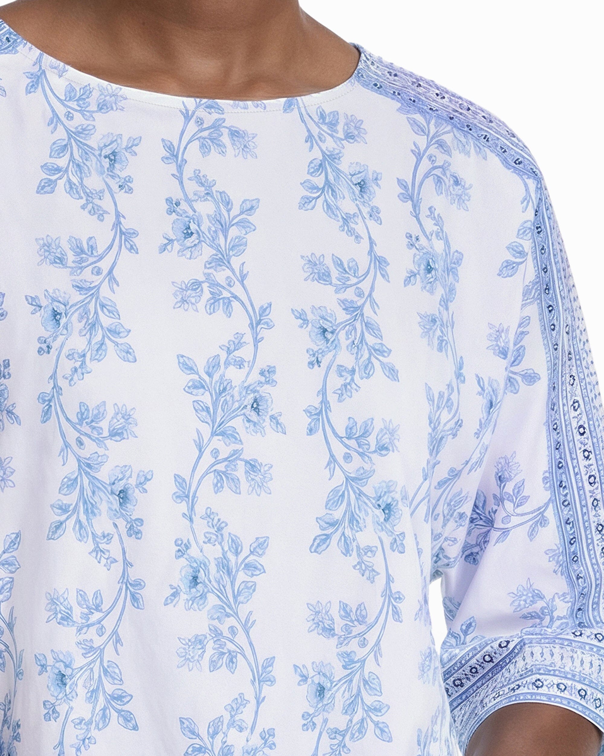 Anne Klein Three-Quarter Sleeve Bateau Neck Top with Panel Sleeve