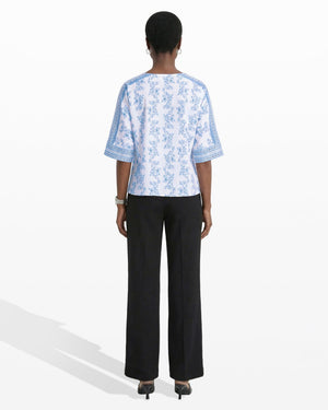 Anne Klein Three-Quarter Sleeve Bateau Neck Top with Panel Sleeve