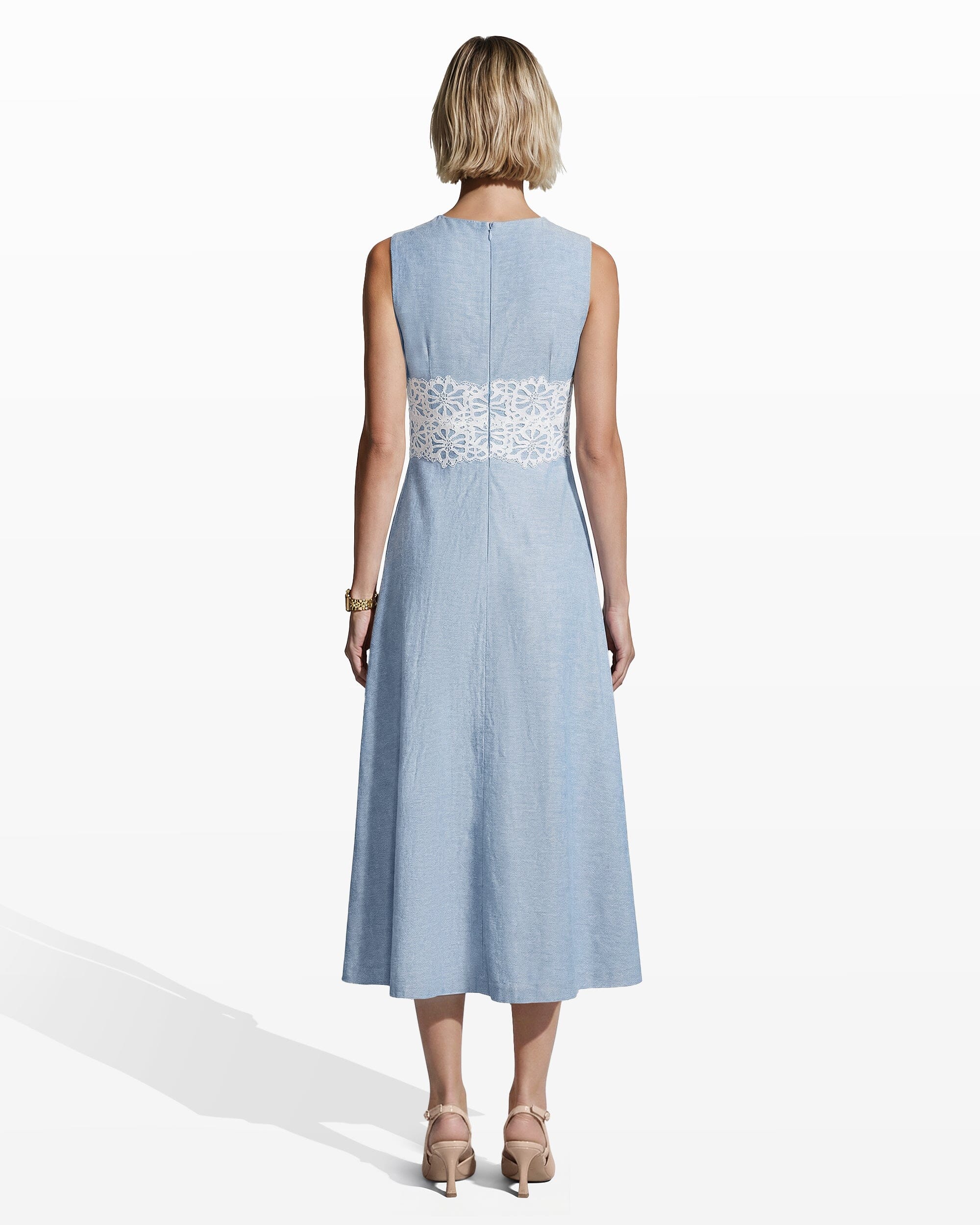 Anne Klein Sleeveless Midi Dress with Lace Inset