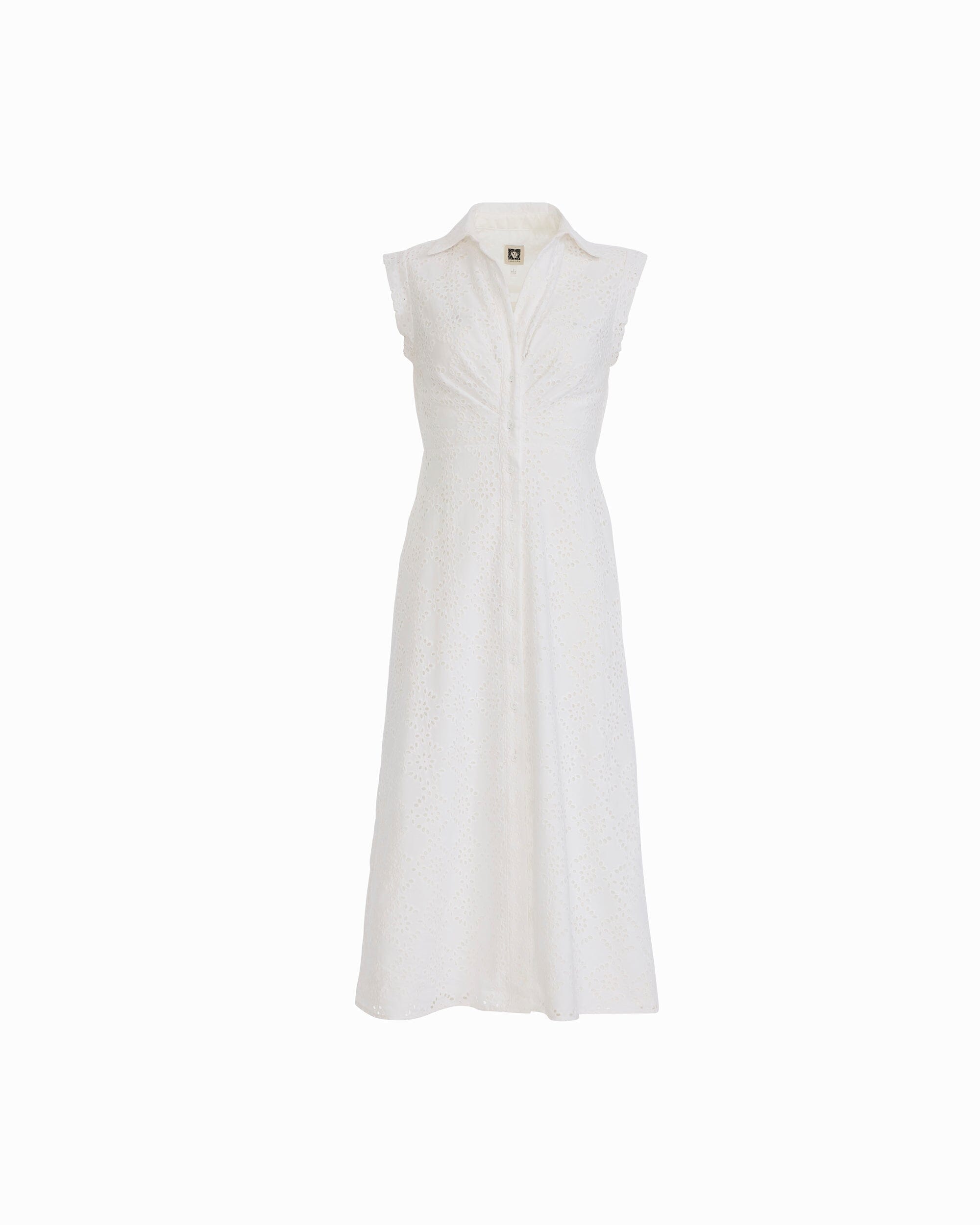 Anne Klein CRISP WHITE Pleated Bodice Shirt Dress