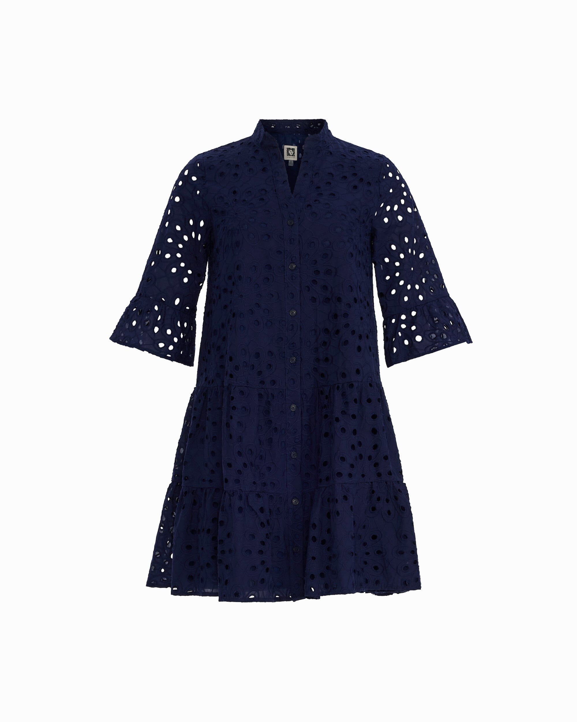 Anne Klein DISTANT MOUNTAIN Tiered Shirt Dress with Stand Collar