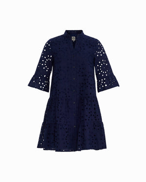 Anne Klein DISTANT MOUNTAIN Tiered Shirt Dress with Stand Collar