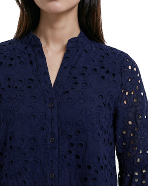 Anne Klein Tiered Shirt Dress with Stand Collar