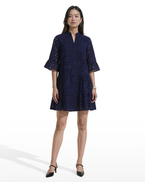 Anne Klein Tiered Shirt Dress with Stand Collar