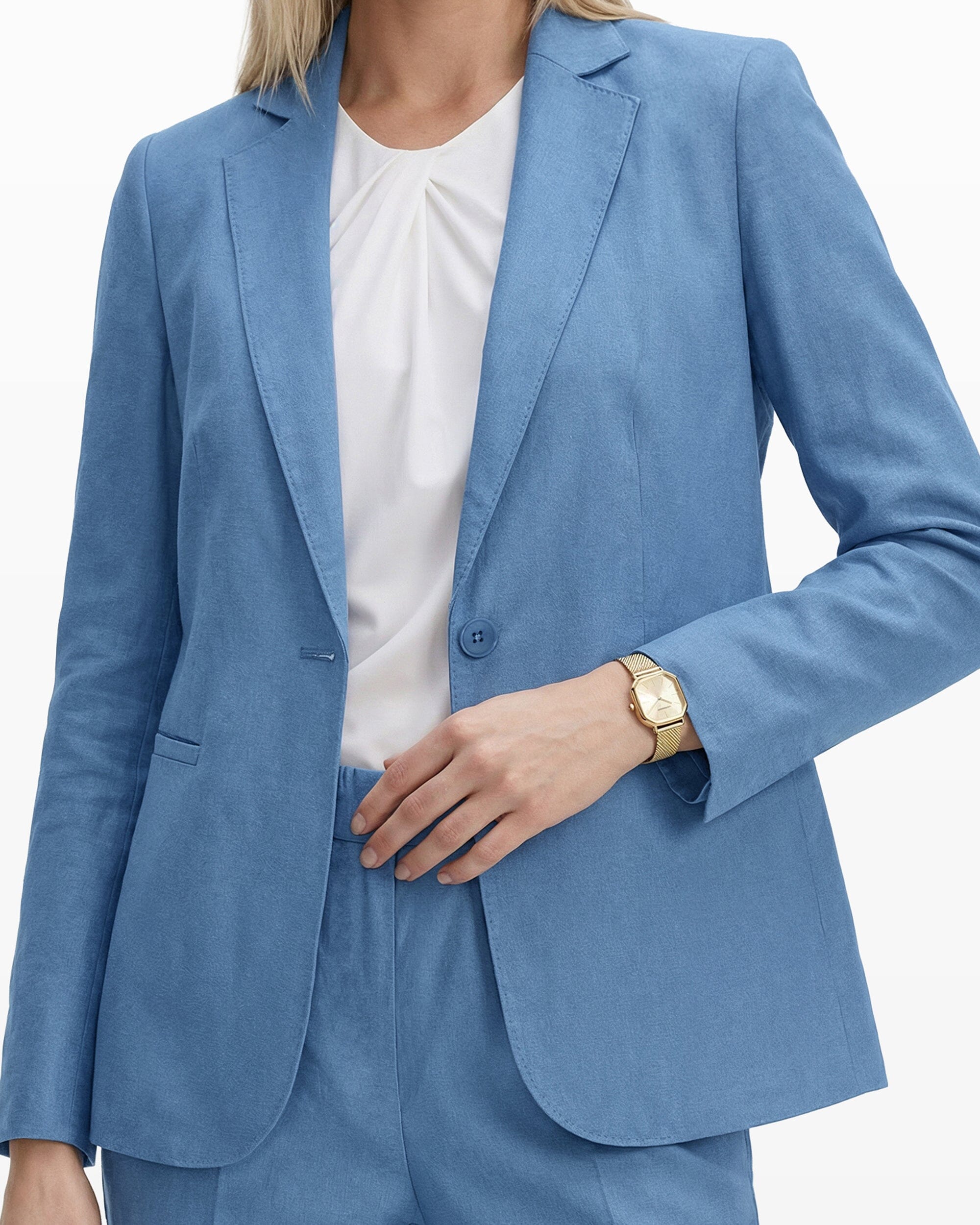 Anne Klein One-Button Notch Lapel Linen Blend Jacket