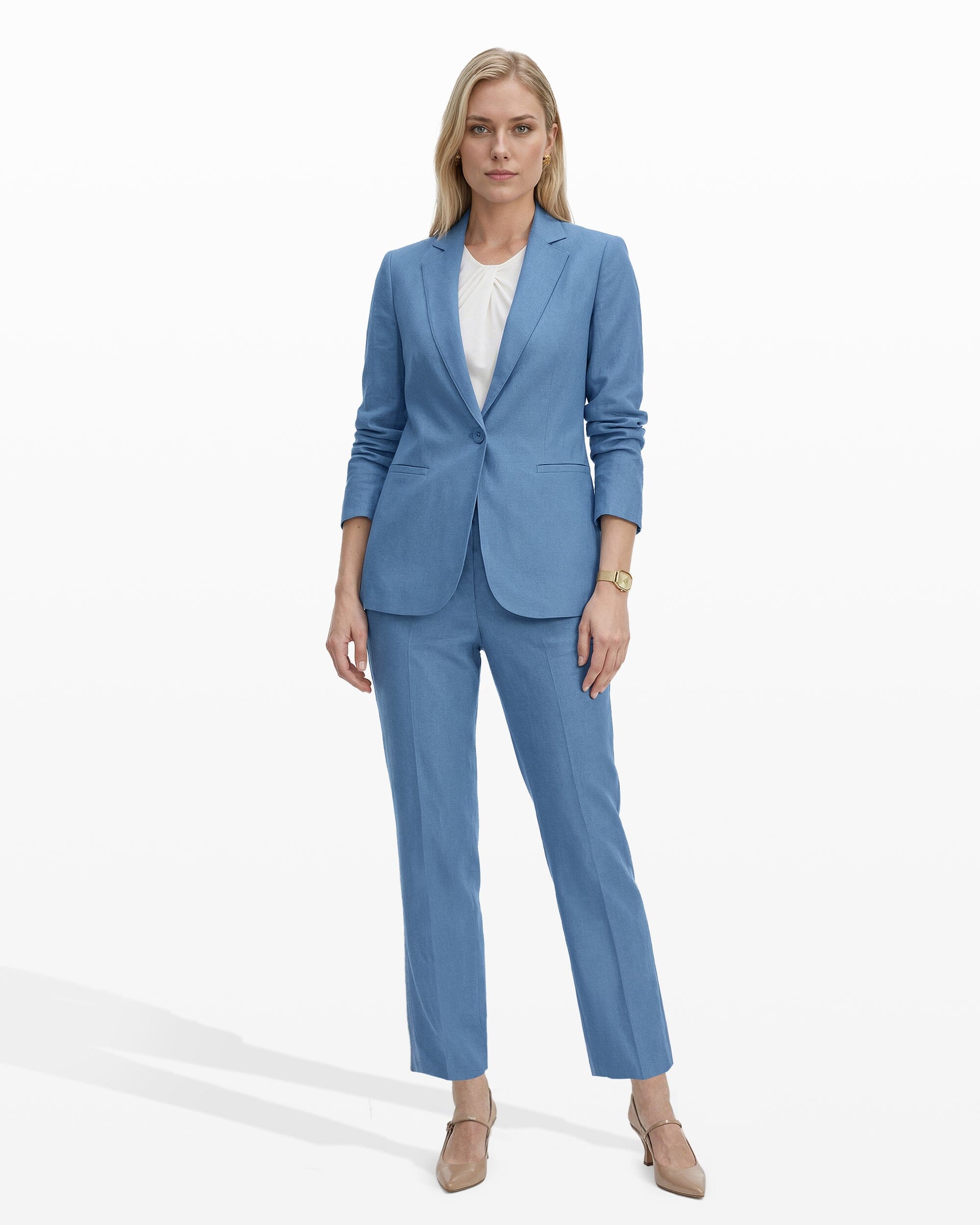 Anne Klein One-Button Notch Lapel Linen Blend Jacket