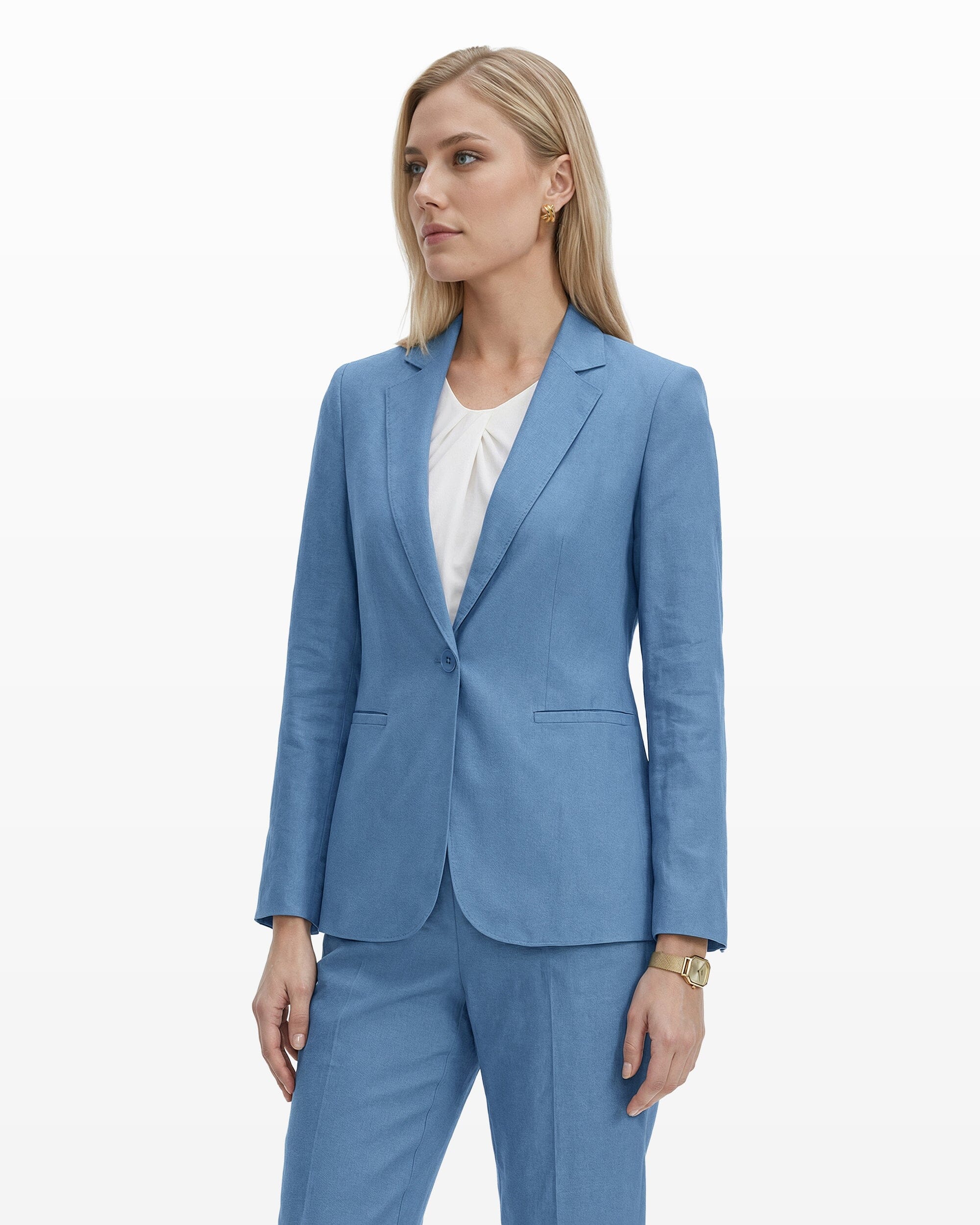 Anne Klein One-Button Notch Lapel Linen Blend Jacket