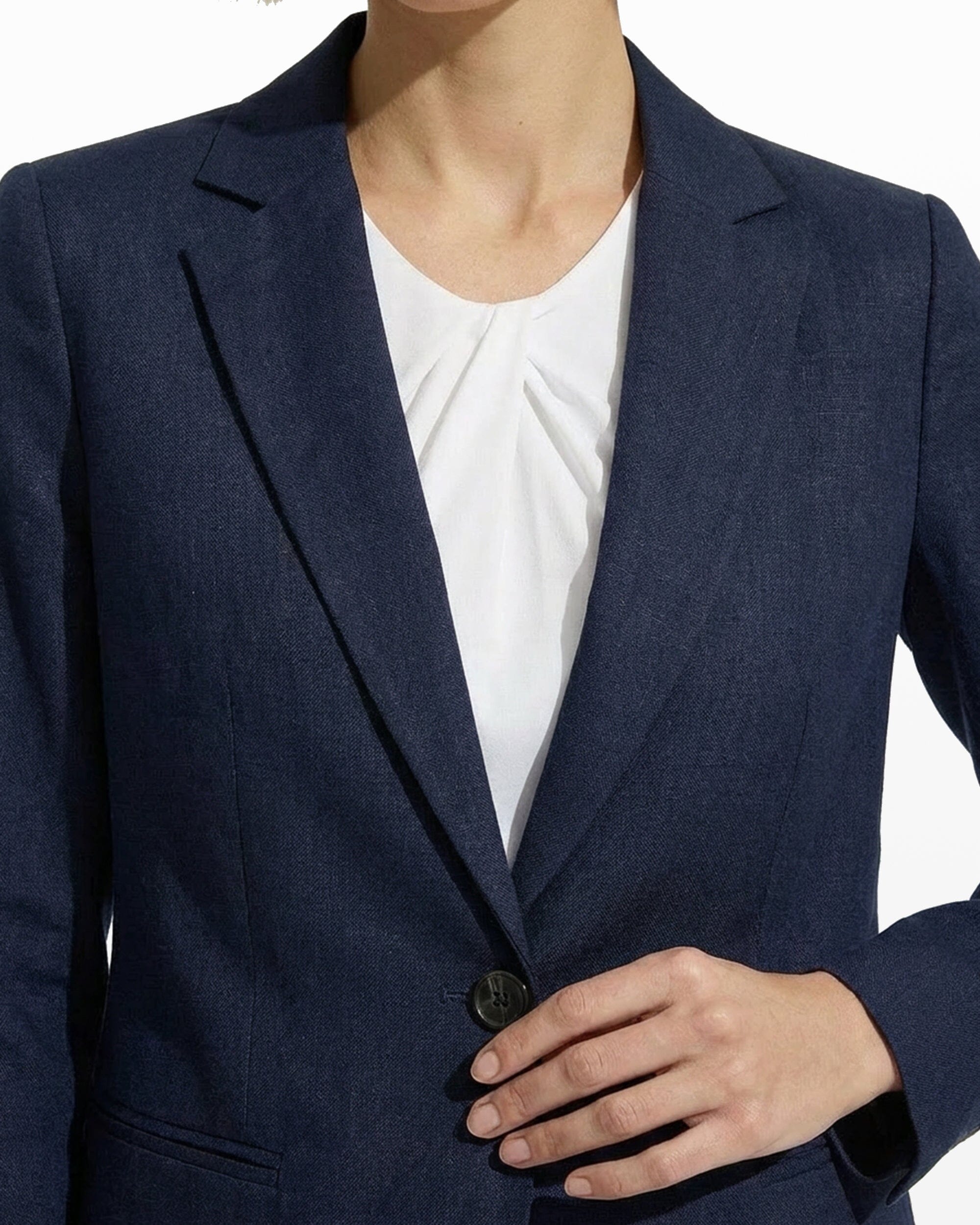 Anne Klein One-Button Notch Lapel Linen Blend Jacket