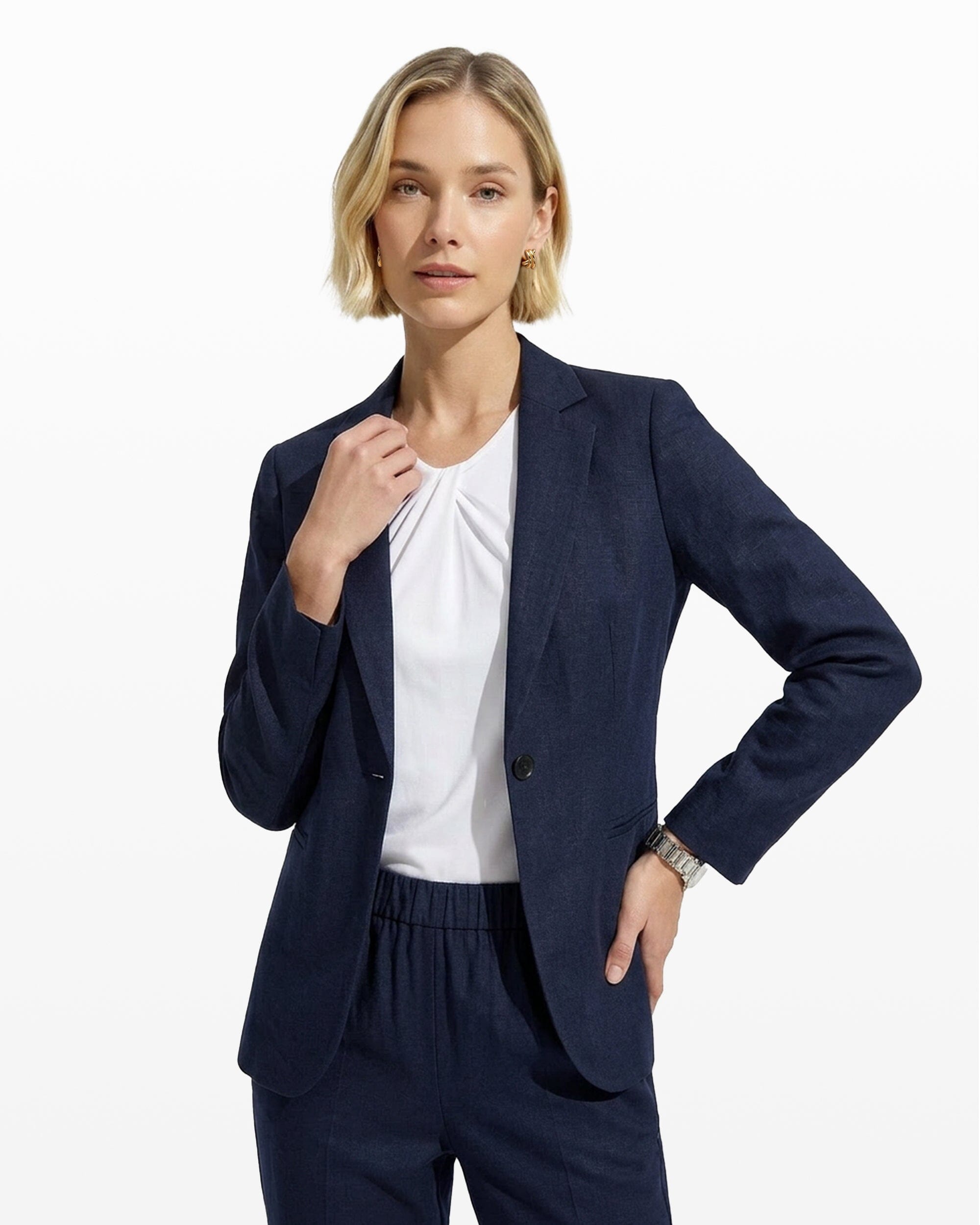 Anne Klein One-Button Notch Lapel Linen Blend Jacket