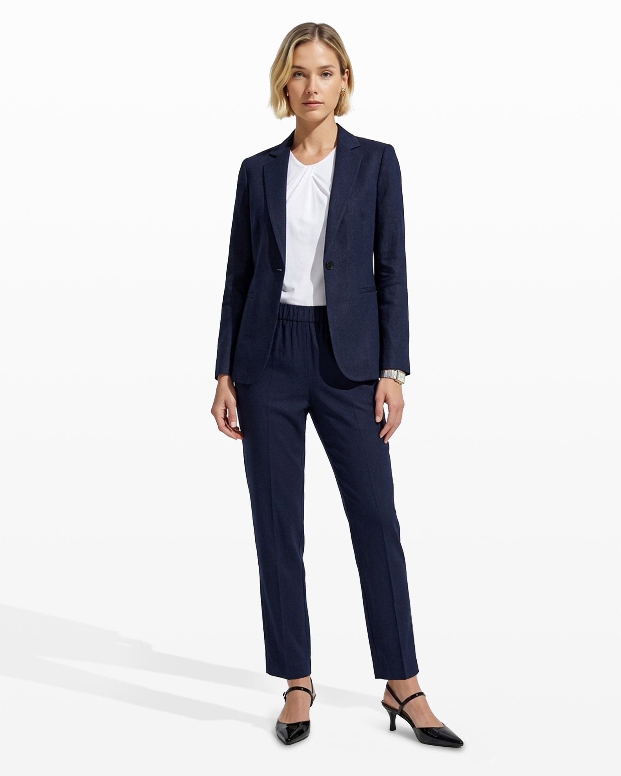 Anne Klein One-Button Notch Lapel Linen Blend Jacket