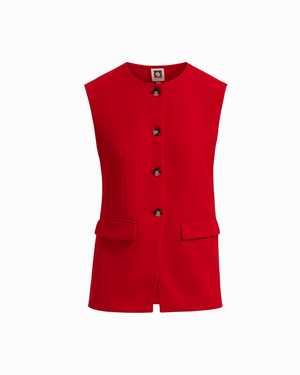 Anne Klein BEGONIA RED Four-Button Sleeveless Vest Jacket with Flap Pockets