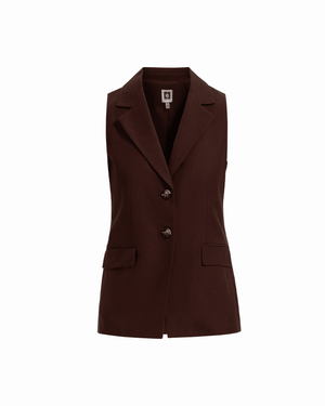 Anne Klein DARK CHOCOLATE Two-Button Notch Collar Vest with Flap Pockets