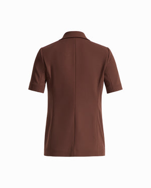 Plus Size Short Sleeve Faux Double-Breasted Jacket with Welt Pockets