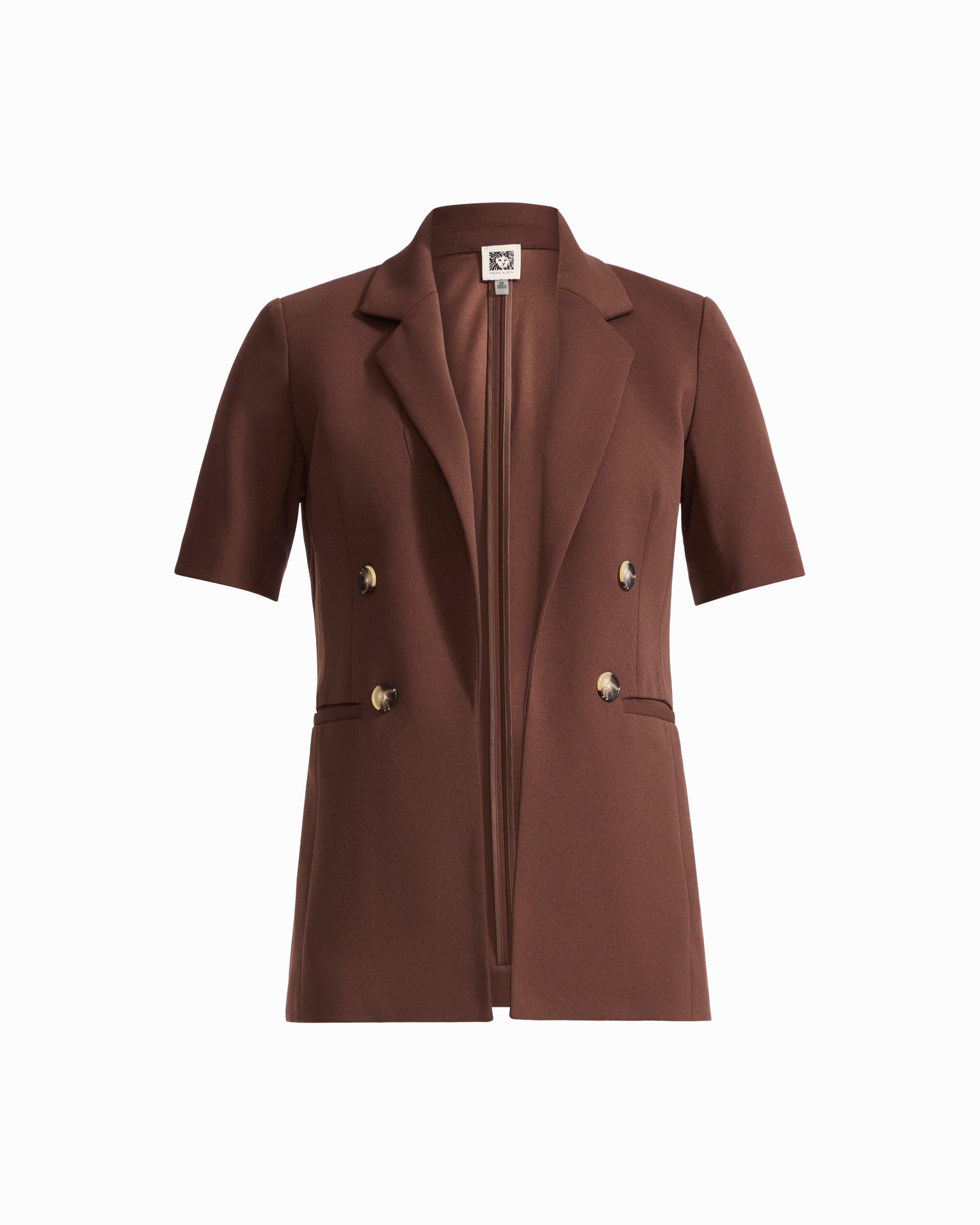 Plus Size Short Sleeve Faux Double-Breasted Jacket with Welt Pockets