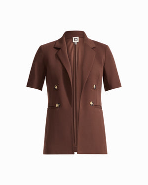 Plus Size Short Sleeve Faux Double-Breasted Jacket with Welt Pockets