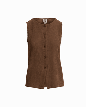 Anne Klein MUSHROOM Sleeveless Crew Neck Button-Front Jacket