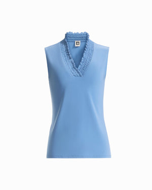 Anne Klein DUTCH BLUE Smocked Neckline Sleeveless Knit Tank Top