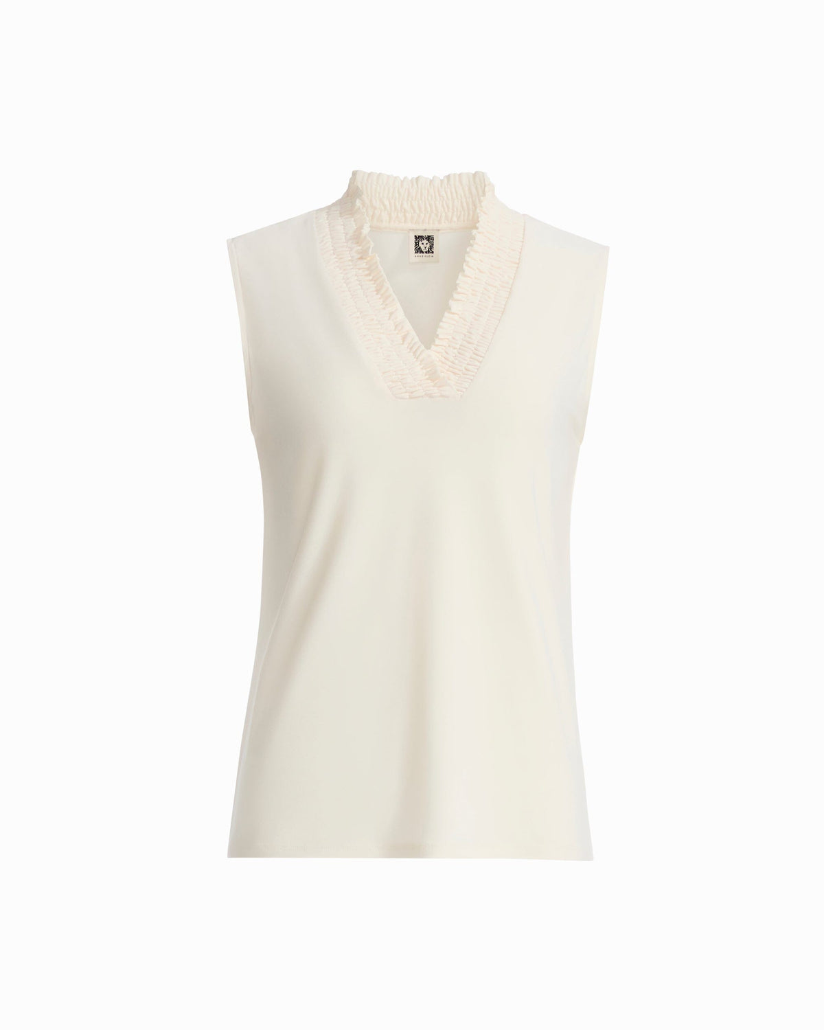 Anne Klein WHITE DOVE Smocked Neckline Sleeveless Top