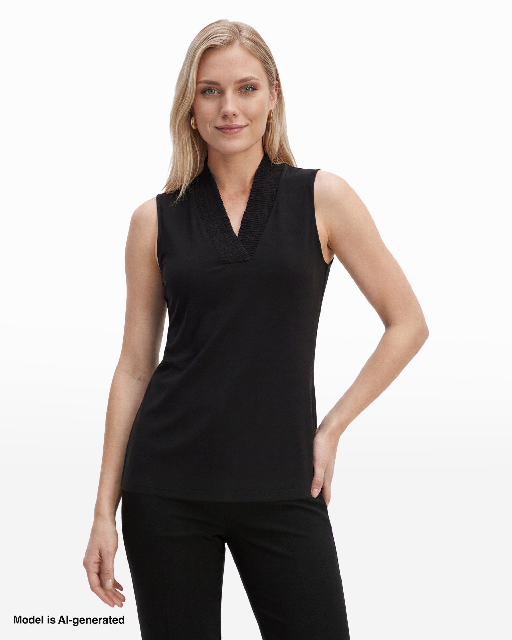Anne Klein Smocked Neckline Sleeveless Top