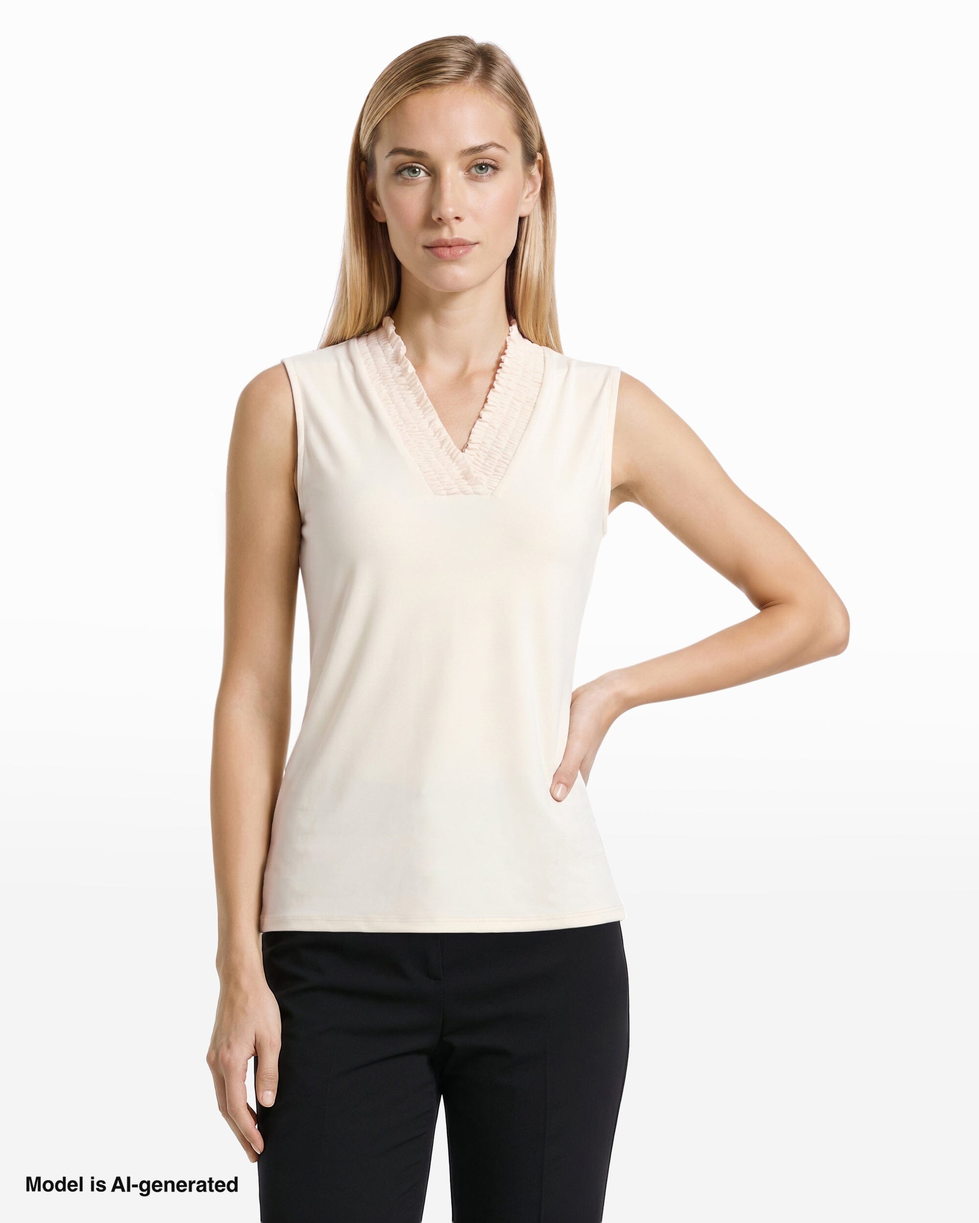 Anne Klein Smocked Neckline Sleeveless Top