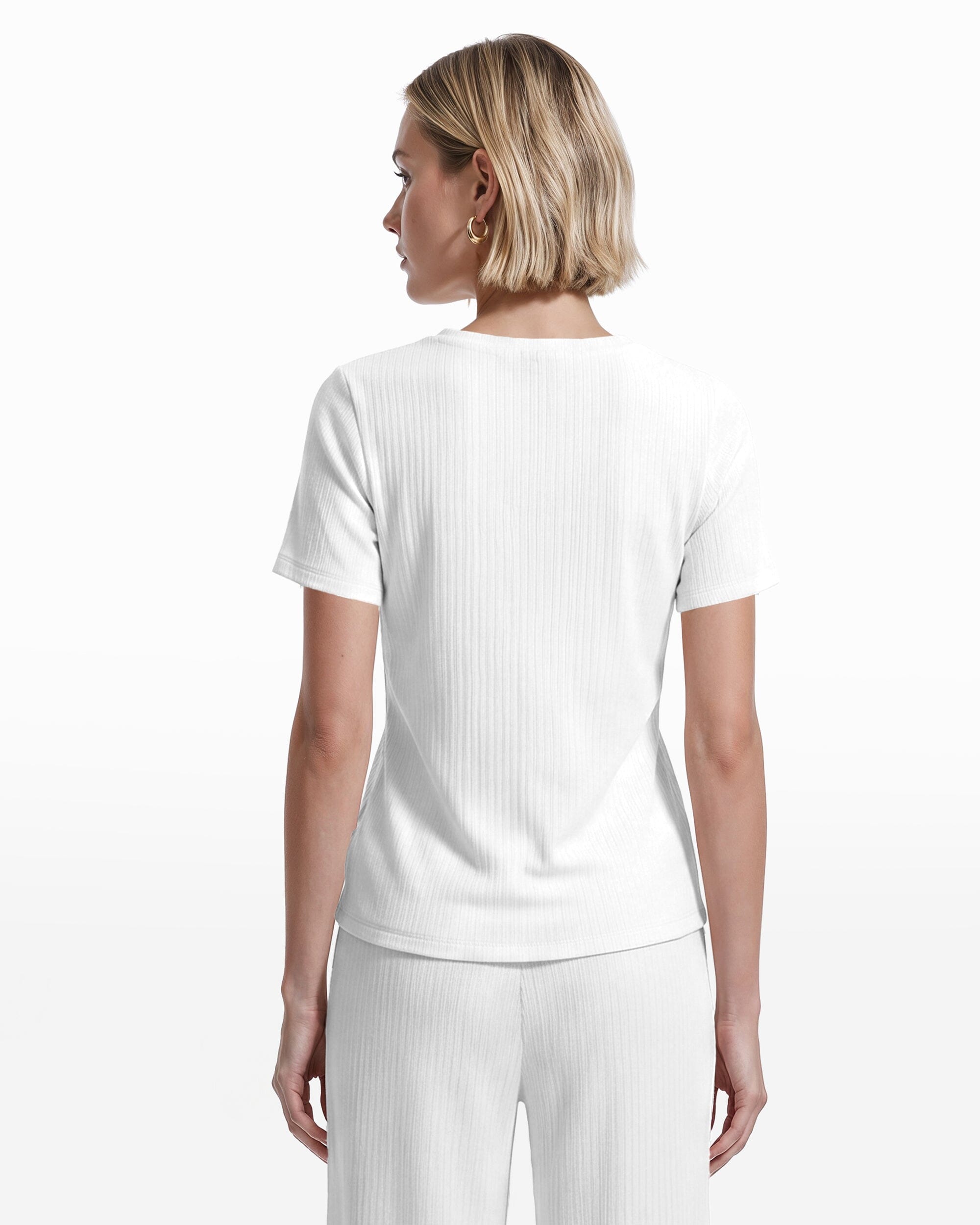 Anne Klein Short Sleeve V-Neck Button Loop Knit Top