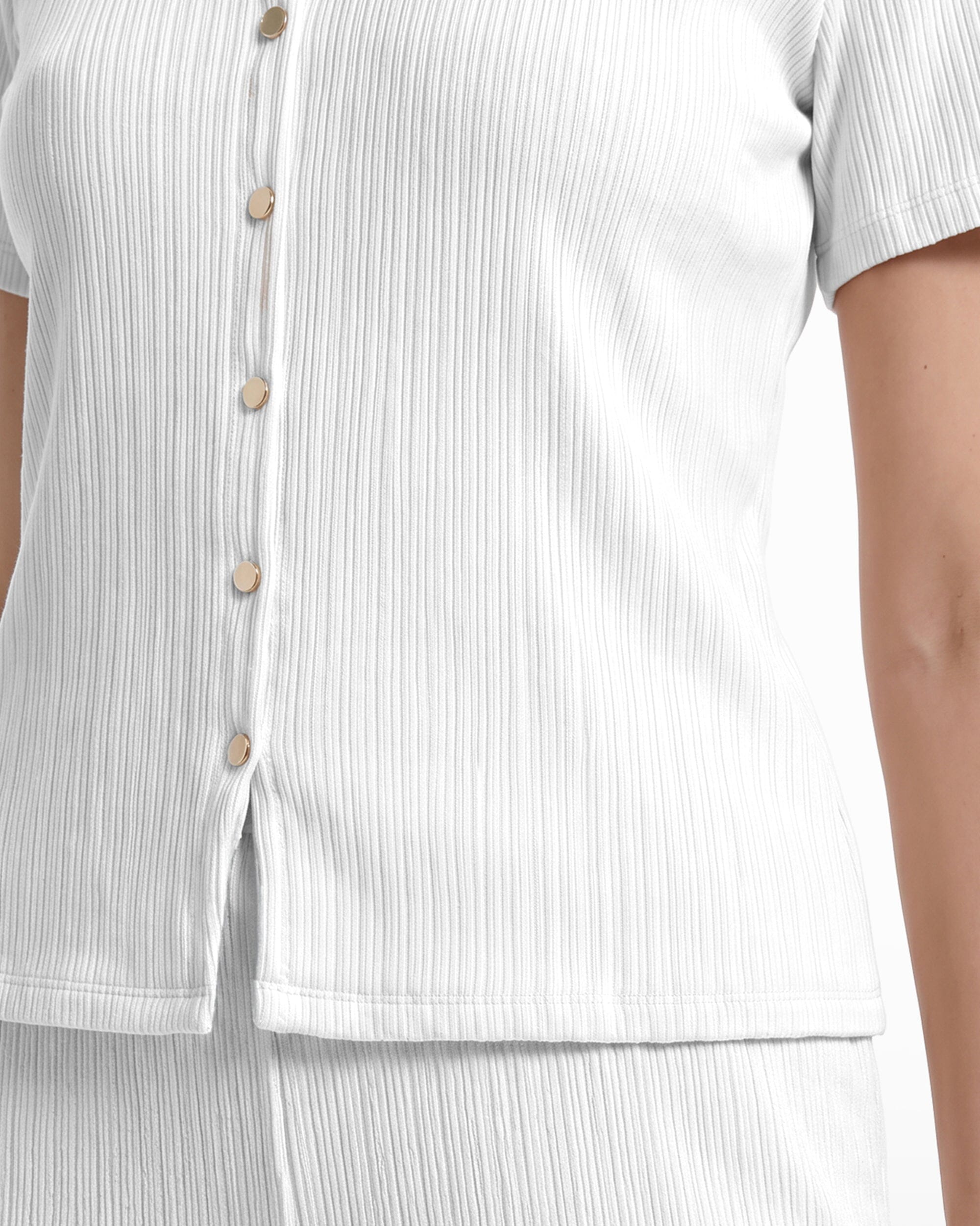 Anne Klein Short Sleeve V-Neck Button Loop Knit Top