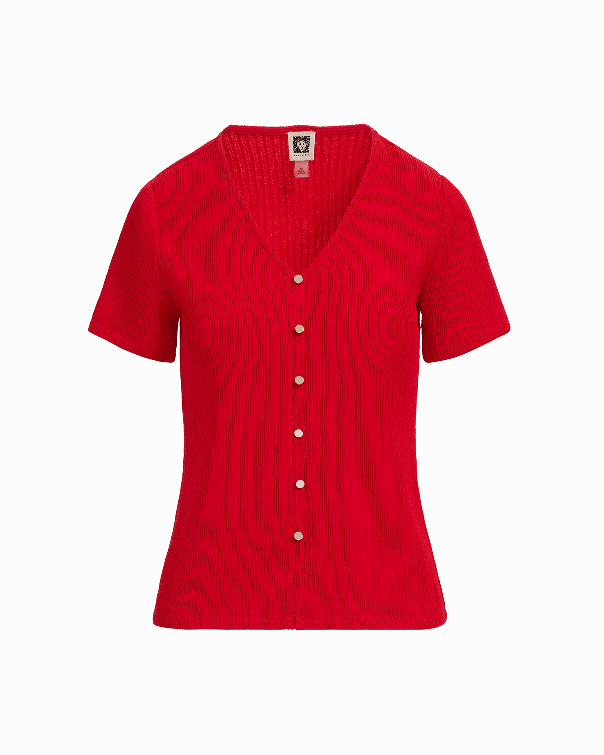 Anne Klein BEGONIA RED Plus Size Short Sleeve V-Neck Knit Top and Loop