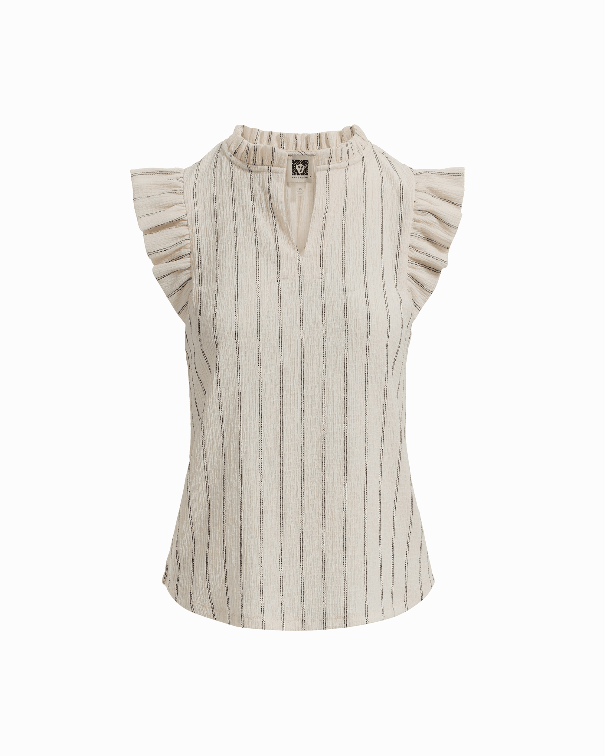 Anne Klein WHITE DOVE/ANNEBLACK Flutter Sleeve Split Neck Top