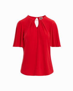 Anne Klein BEGONIA RED V-Neck Bell Sleeve Pullover Top