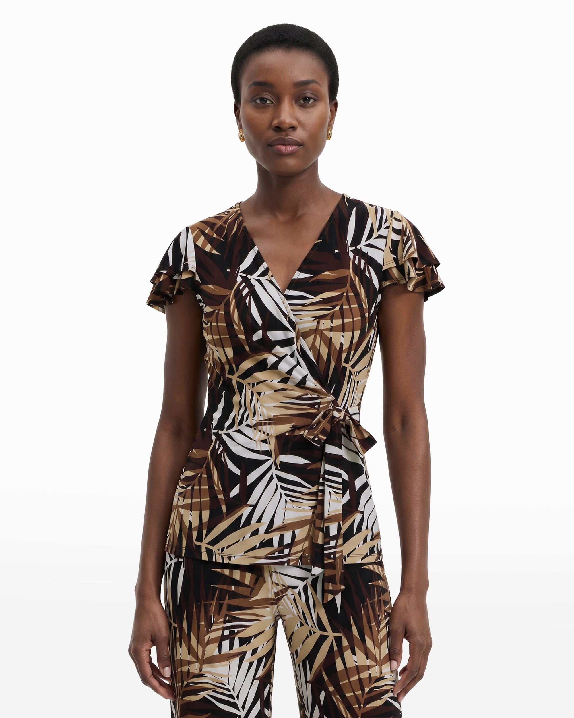 Anne Klein Leo Wrap Top with Flutter Sleeves