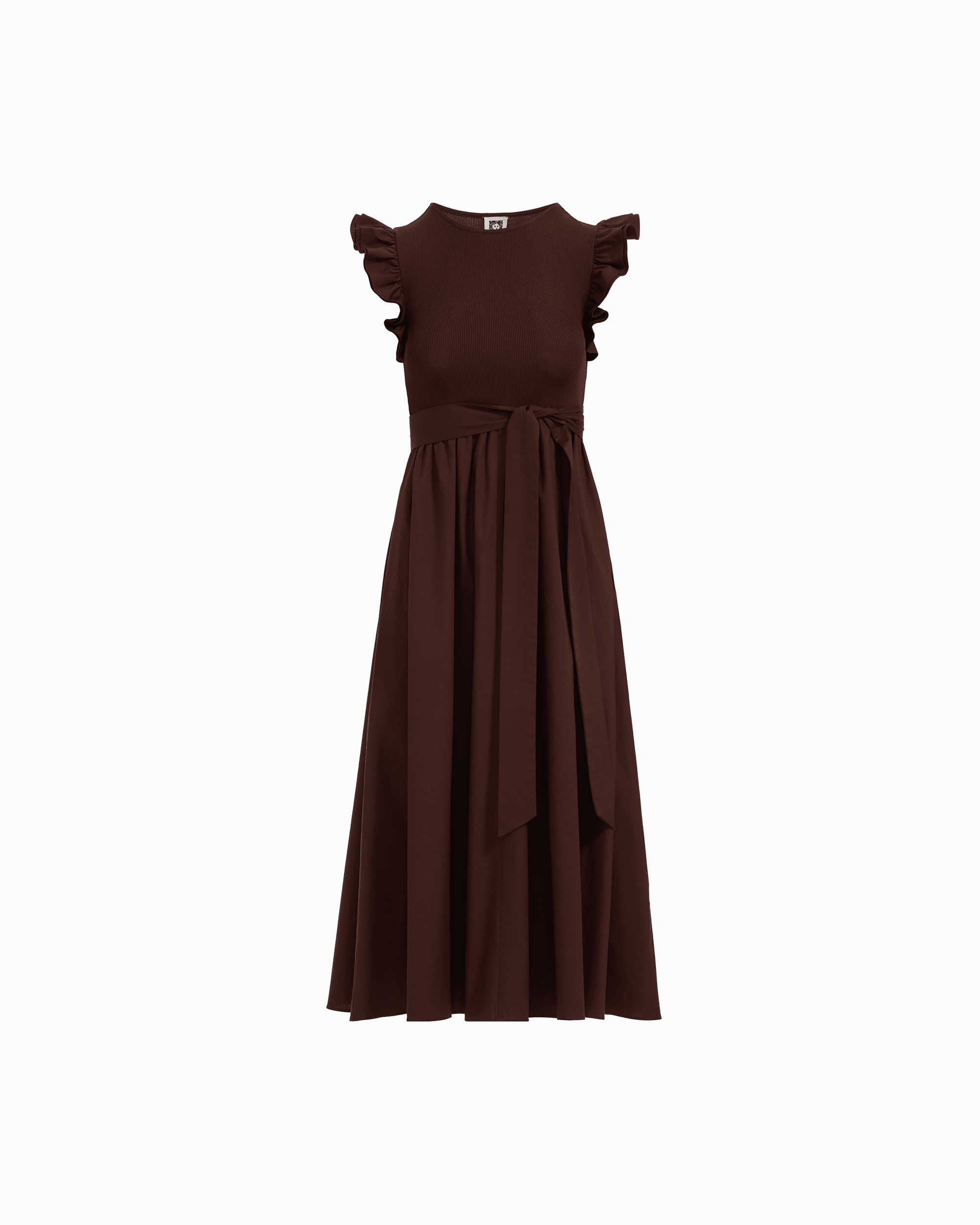 Anne Klein Plus Size Mixed Media Midi Dress with Ruffle Sleeves