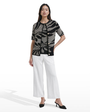 Anne Klein Button Front Ottoman Jacquard Cardigan