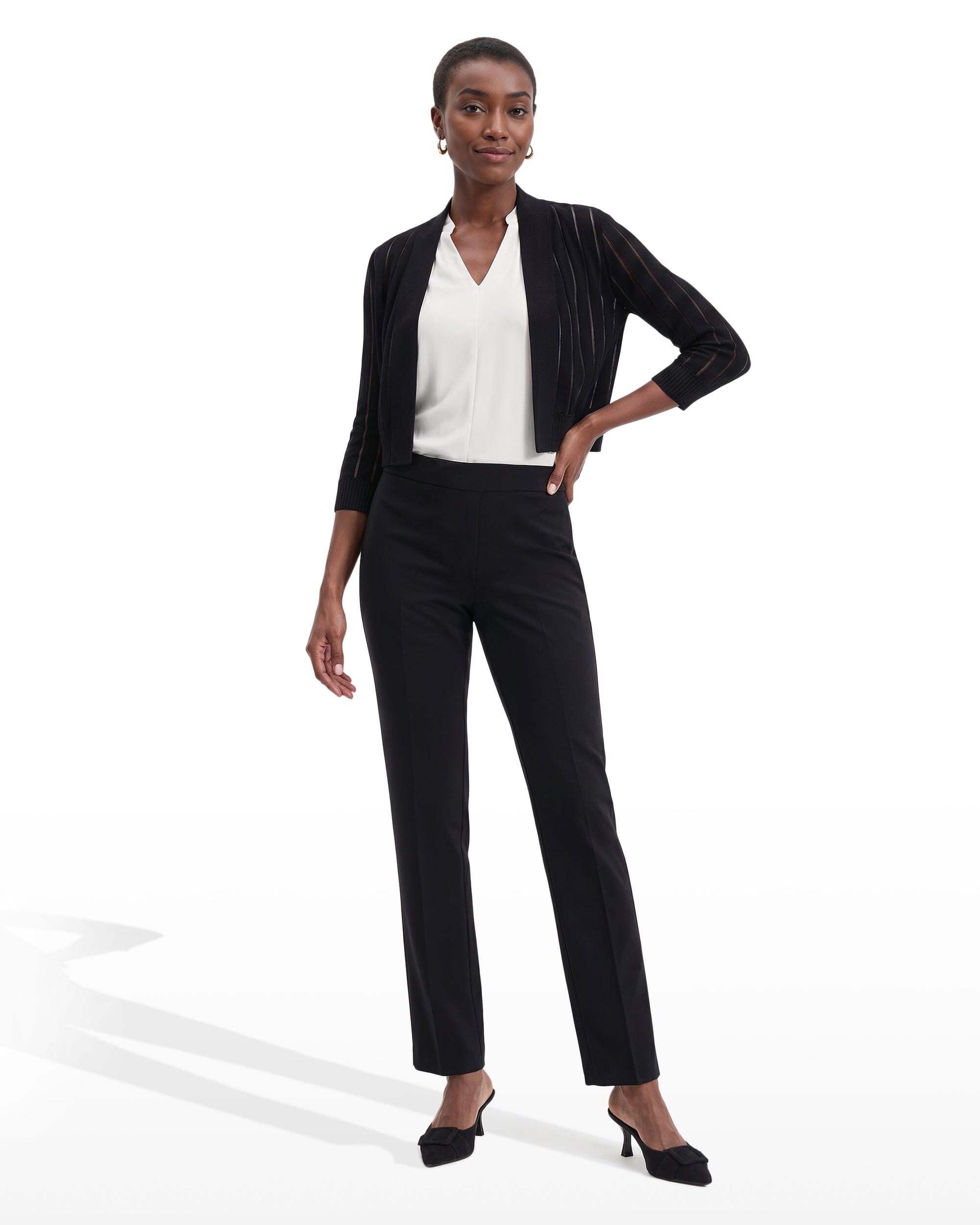 Anne Klein Sheer Stripe Three-Quarter Sleeve Shrug