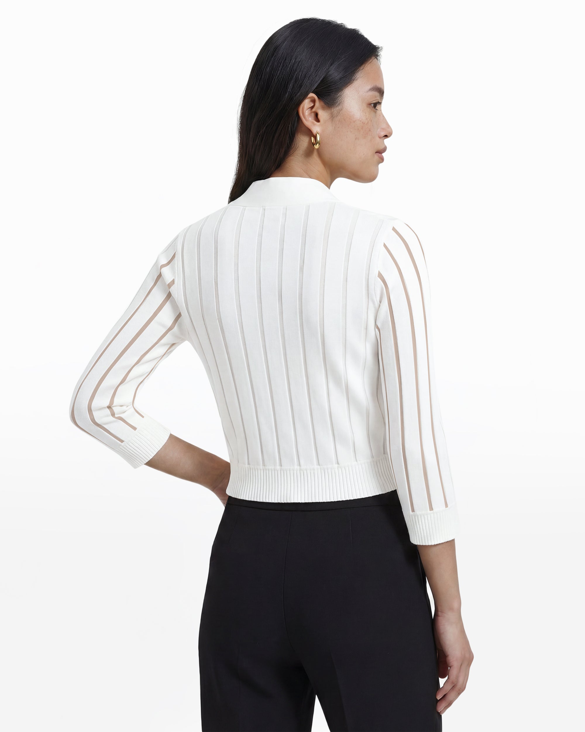 Sheer Stripe Three-Quarter Sleeve Shrug