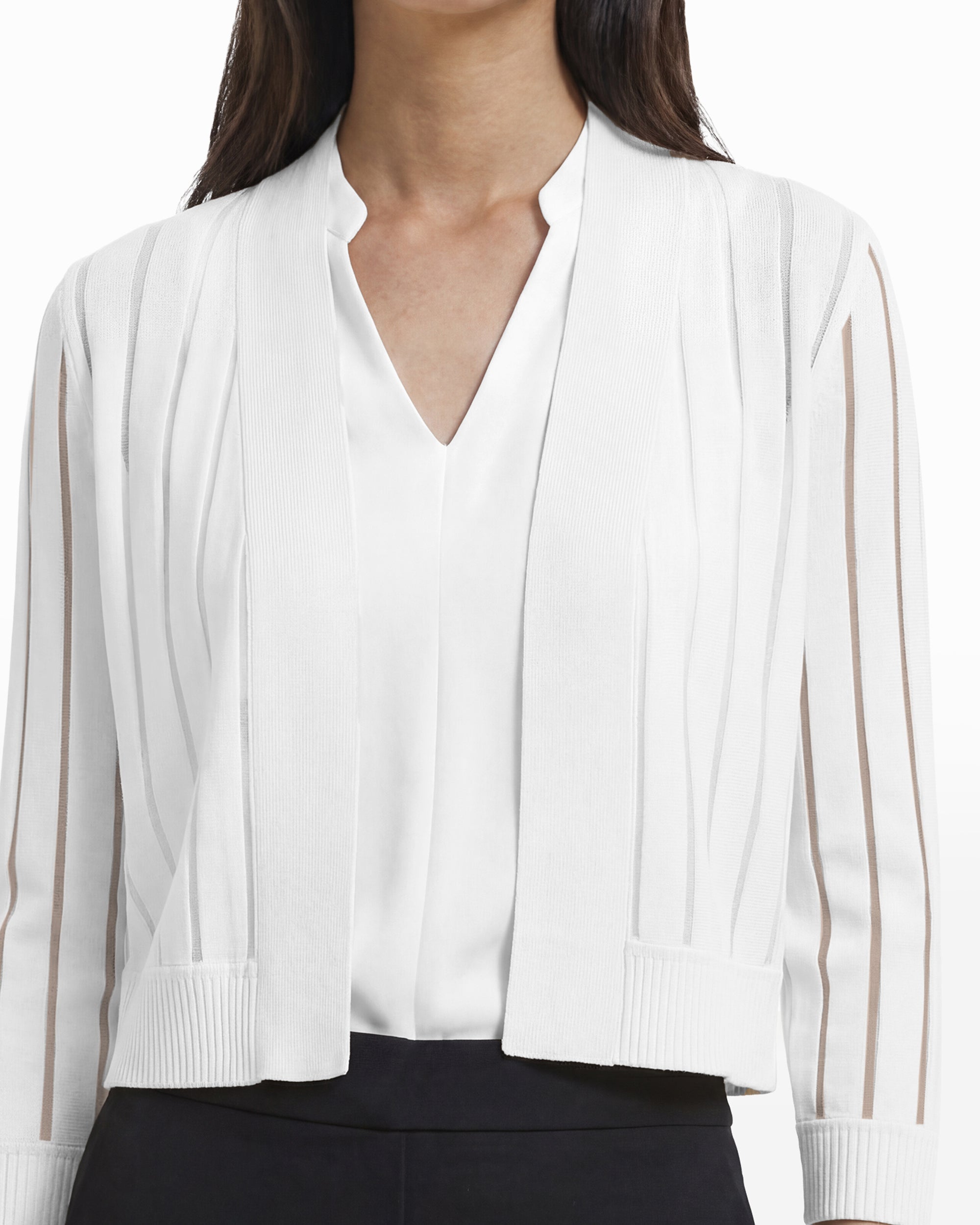 Sheer Stripe Three-Quarter Sleeve Shrug