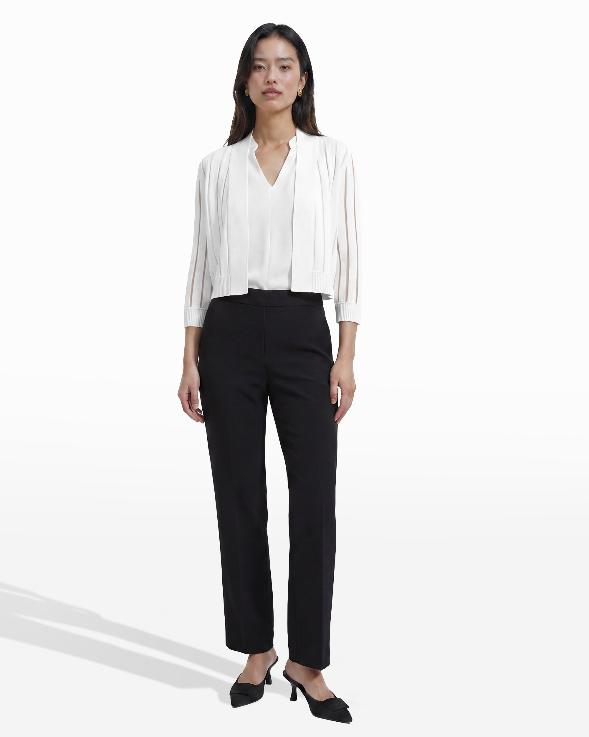 Sheer Stripe Three-Quarter Sleeve Shrug