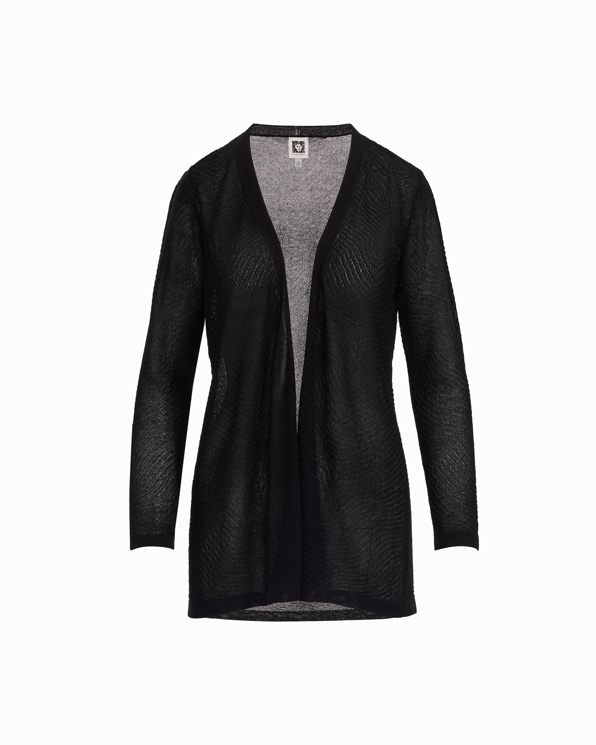 Anne Klein Textured Stitch Sheer Long Open-Front Cardigan