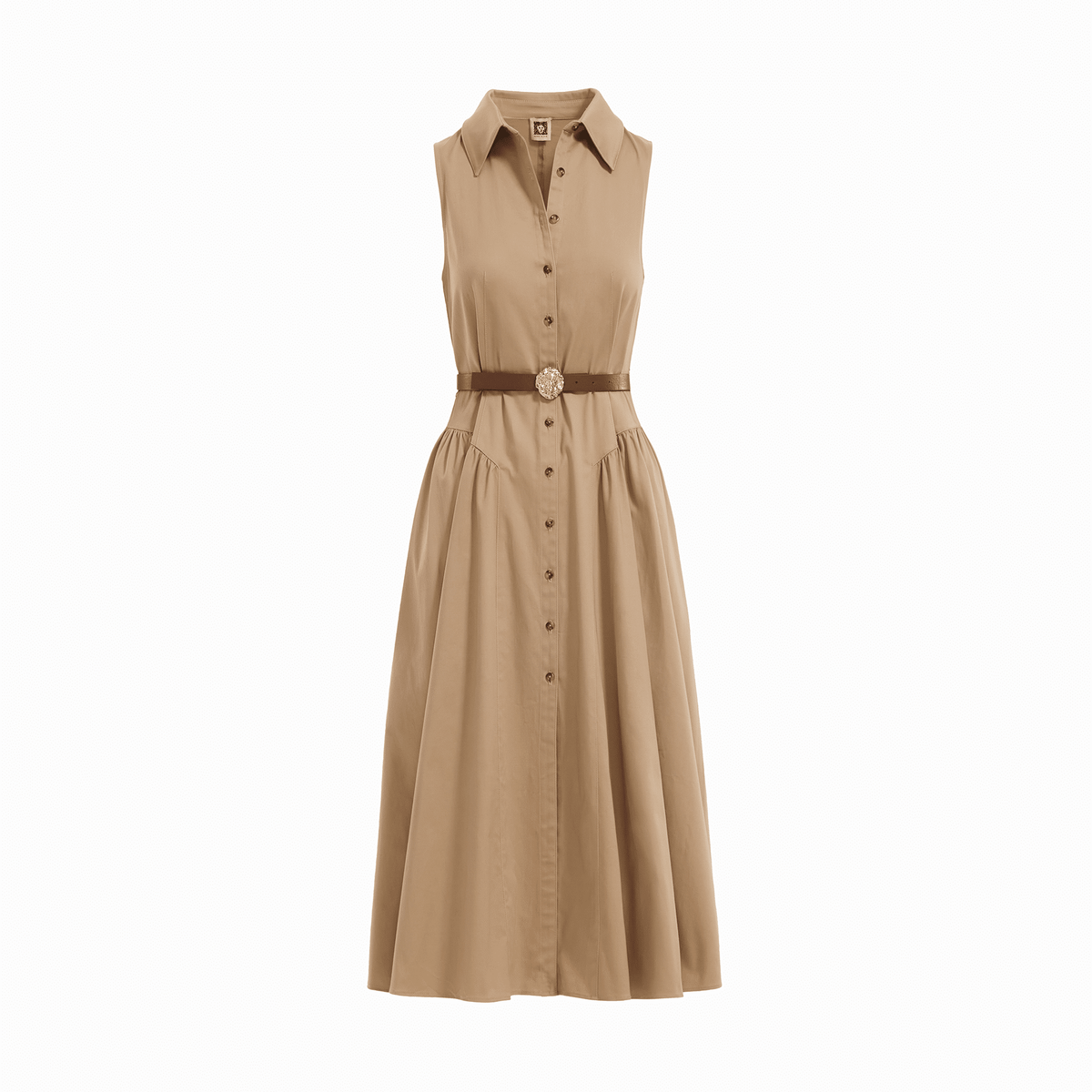 beige shirt dress with belt MIDI POPLIN DRESS WITH BELT - Light beige