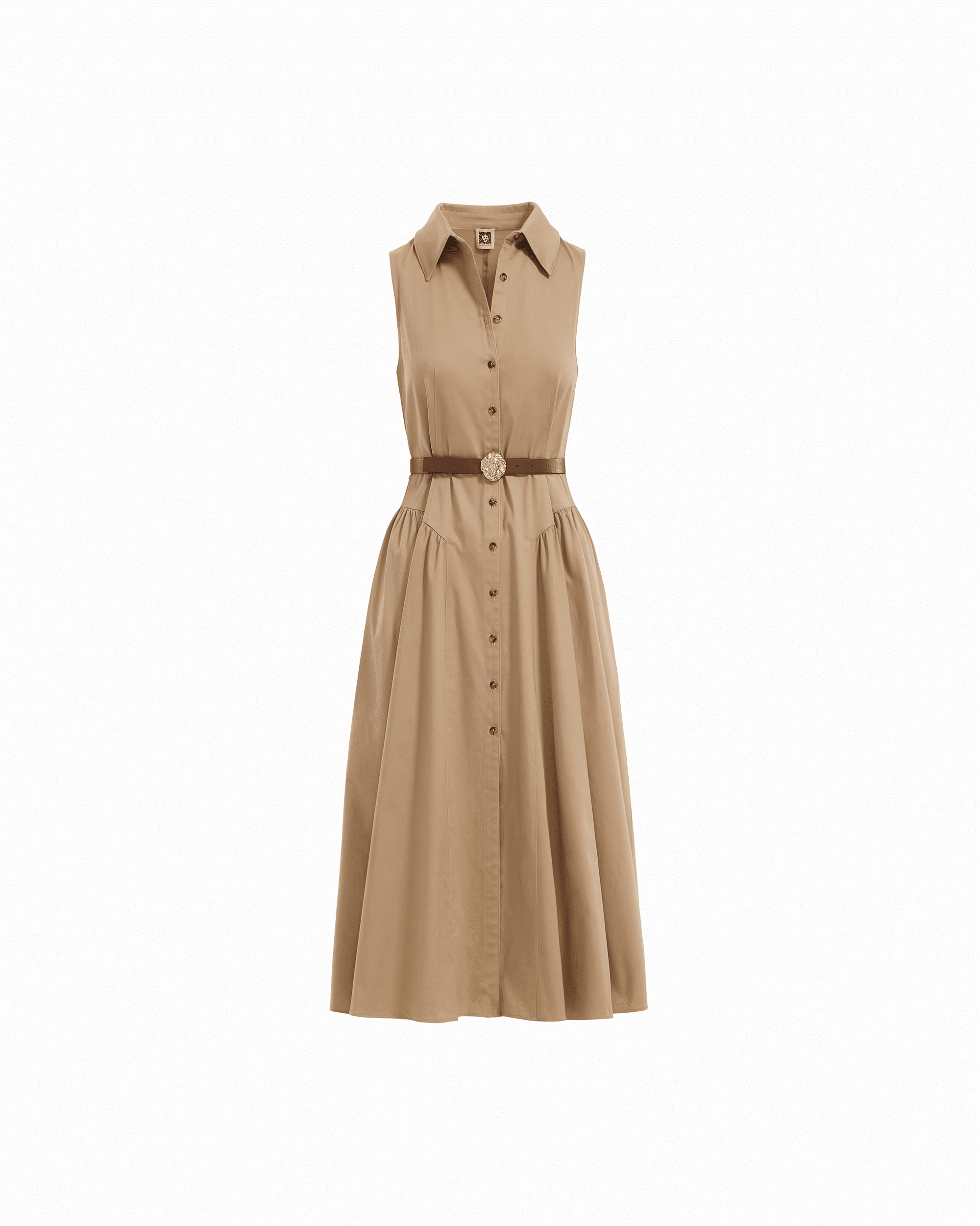 Anne Klein SAFARI Sleeveless Collared Button-Front Shirt Dress