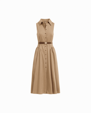 Anne Klein SAFARI Sleeveless Collared Button-Front Shirt Dress